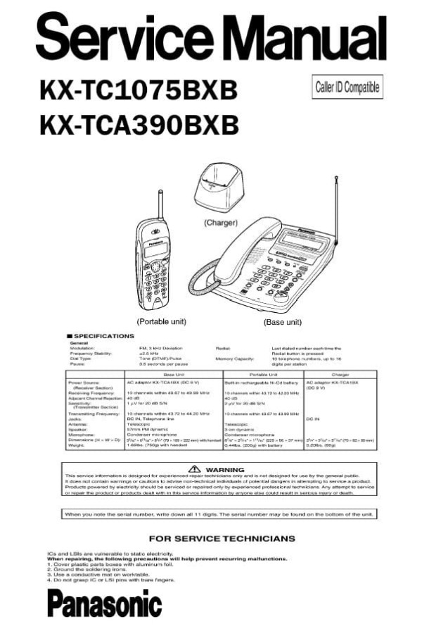 KX-TC1075BXB, KX-TCA390BXB